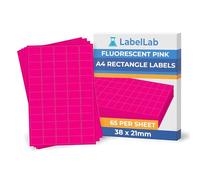 Fluorescent Pink A4 Rectangle Labels - Bright Coloured Printable Sheet Labels for Inkjet & Laser Printers, Permanent Adhesive - 8 Per Sheet (99 × 68 mm), 25 Sheets - LabelLab