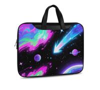 Fluorescent Planet PU Leather Laptop Tote Bag | Water Resistant Notebook Carrying Case with Handheld Strap, Computer Protector for Business Commute Daily Office Use
