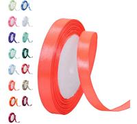 Fluorescent Red Satin Ribbon 10mm, 23 Meters Red Fabric Ribbons Double Sided Silk Ribbons for Gift Wrapping, Crafting, Hair Bows, Balloons, Sewing, Wreaths, Cakes, Wedding Party, Christmas Decoration