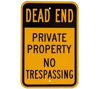 Fluorescent reflective legend dead end - private property no trespassing, black on yellow aluminum metal road sign wall decoration 8×12 INCH