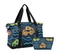 Fluorescent Technology Vehicle, Colourful, Sports Bag, Gym Bag with Toiletry Bag for Trekking, Foldable, Fluorescent Technology Vehicle, Colourful, 1 Size, Fluorescent technical vehicle,