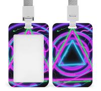 Fluorescent Triangle ID Badge Holder with Lanyard Vertical Badge Reel Clip Durable Clear Window Name Tag ABS Plastic Push-Pull Design ID Card Holder for Office, Nurses, Employees