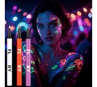 Fluorescent UV Eyeliner And Face Paint Kit With Red White Purple Matte Long Lasting Wear - Waterproof Smudge Proof Graphic Liner For Festival Party Club Makeup And Creative Art
