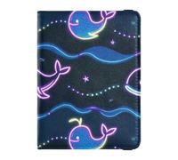 Fluorescent Whale Blue Wave Leather decorative family passport holder Wallet Combo Document Organizer Holder Accessories Ultra Slim, Fluorescent whale blue wave, One Size