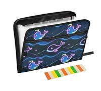 Fluorescent Whale Blue Wave Organizer File Folder 13 Pockets A4 Letter Size with Zipper Closure for Folders with Pockets