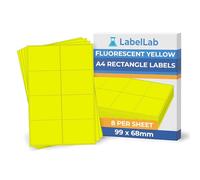 Fluorescent Yellow A4 Rectangle Labels - Bright Coloured Printable Sheet Labels for Inkjet & Laser Printers, Permanent Adhesive - LabelLab (25, 8 Per Sheet)