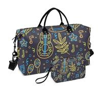 Fluorescent Yellow and Blue Guitar Duffel Bags Carry On Weekend Bag Sports Gym Tote Bag with Adjustable Strap for Workout Multifunctional, Fluorescent yellow and blue guitar, One Size