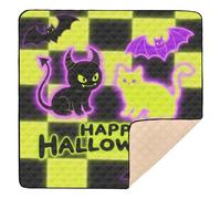Fluorescent Yellow Checkered Halloween Black Cat Large Stylish Baby Care Play mat for Floor Water Resistant Foldable Playroom Activity Mat for Baby Kids Toddlers Infants, 50'' x 50''para