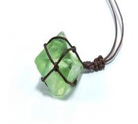 Fluorite Crystal Necklace - Hand Wired Crystal | Natural Rough Stone | 3-5 Cm | Natural Blue Green, Hexagonal Reiki Pendant, Stylish Jewelry For Men, Women