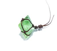 Fluorite Necklace, Natural Emerald Pointed Necklace | Gemstone Wand Reiki Green Fluorite Wrap Braid Yoga Necklace for Men Women