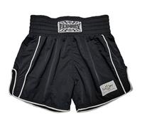 FLUORY Muay Thai Shorts Simple Stylish Boxing Shorts Soft Smooth Nylon Fighting Frapple Workout Shorts, Black, Large