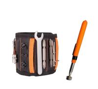 Fluox Fuya Magnetic Wristband, Adjustable with 15 Powerful Neodymium Magnets, Nylon, S, Black+organge, 2 Pockets, Tool Belts