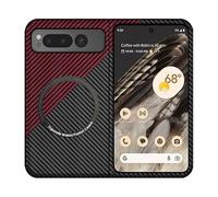 FLURIKA Magnetic Case for Google Pixel Fold Case Compatible with MagSafe Charger Carbon Fiber Slim Ultra Thin Aramid Fiber Anti-Scratch Shockproof Phone Case, Black&Red