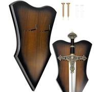 FLURSAILE Sword Plaque Wall Mount Vertical Display Holder Adjustable Stand for Bow Medieval Dagger Axe (1pcs Large Brown)