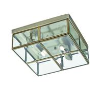 Flush 2 Light Antique Brass Finish Box With Clear Glass