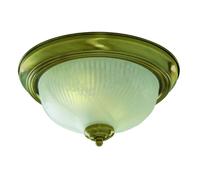 Flush Antique Brass Ceiling Light With Opal Glass