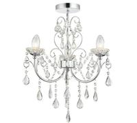 Loops Flush Bathroom Ceiling Light IP44 Chrome & Crystal 3 Lamp Bulb Hanging Pendant Loops Multicolor
