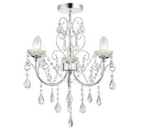 Flush Bathroom Ceiling Light IP44 Chrome & Crystal 3 Lamp Bulb Hanging Pendant