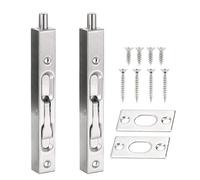 Flush Bolt Lock, Concealed Door Latch for Wooden and Stainless Steel Doors, 2Packs 6Inch Stainless Steel Surface Bolt Lock