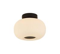 Flush Ceiling Light Black Metal Opal Ribbed Glass Shade Dimmable E27 IP20 Modern