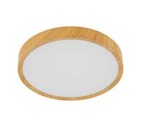 Flush Ceiling Light Colour Natural Wood Look Shade White Plastic Bulb LED 33.5W