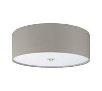 Flush Ceiling Light Colour Satin Nickel Shade Taupe Fabric Glass Bulb E27 3x60W