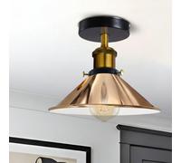 Flush Ceiling Light Metal E27 Base French Gold Cone Lampshade For Indoor
