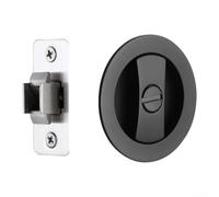 Flush-Fit Privacy Lock for Pocket Doors Featuring Edge Pull Handle and Recessed Knob for Bathroom Kitchen and Bedroom Areas (Black)