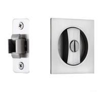 Flush-Fit Privacy Lock for Pocket Doors Featuring Edge Pull Handle and Recessed Knob for Bathroom Kitchen and Bedroom Areas (Brushed square)