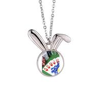 Flush Hearts Gambling Poker Photo Rabbit Necklace Pendant Bunny Animal Jewelry Gift