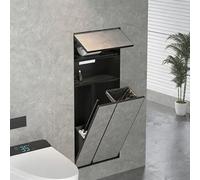 Flush Mount Bathroom Storage Niche, Multi-Functional Space-Saving Cabinet with Toilet Paper Holder, Trash Bin, and Brush Holder