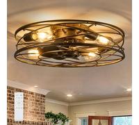 Flush Mount Caged Ceiling Fan: 20" Caged Ceiling Fan with Lights and Remote, Bladeless Low Profile Ceiling Fans 6 Speed Reversible Quiet Industrial Enclosed Ceiling Fan for Bedroom Dining Room Kitchen