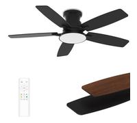 Flush Mount Ceiling Fan with Light, 42 Inch, Remote Control, 3CCT Dimmable LED, 6-Speed Silent Reversible DC Motor, Low Profile Hugger Ceiling Fan for Indoor/Outdoor 90-264V 50/60Hz Matte Black
