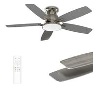 Flush Mount Ceiling Fan with Light, 42 Inch, Remote Control, 3CCT Dimmable LED, 6-Speed Silent Reversible DC Motor, Low Profile Hugger Ceiling Fan for Indoor/Outdoor 90-264V 50/60Hz Brushed Nickel