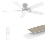 Flush Mount Ceiling Fan with Light, 52 Inch, Remote Control, 3CCT Dimmable LED, 6-Speed Silent Reversible DC Motor, Low Profile Hugger Ceiling Fan for Indoor/Outdoor 90-264V 50/60Hz Fresh White