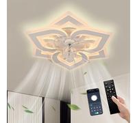 Flush Mount Ceiling Fan with Lights Dimmable LED White | Low Profile Fan Light with 6 Speeds 3 Light Colours for Bedroom Kids Room Living Room