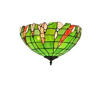 Flush Mount Ceiling Lamp Tiffany Style Green Pastoral Stained Glass Shade Ceiling Light Fixture Ceiling Mount Chandelier for Restaurant Corridor, 40Cm