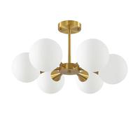 Flush Mount Ceiling Light - 6-Light Fixture with Milk Glass Globes - Mid Century Modern Semi Flush Mount Design