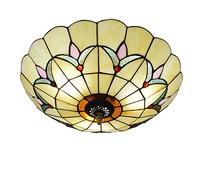 Flush Mount Ceiling Light Fixtures,V-intage Stained Glass Shade Hallway Ceiling Lamp, Retro Decoration Chandelier Pendan Lighting for Living Room Bedroom,White,60cm Interesting,Hangi