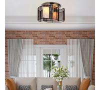 HOMCOM Flush Mount Ceiling Light w/ Wire Drawing Lampshade Chrome Finish Black