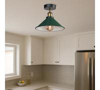 Flush Mount Industrial Ceiling Light Vintage E27 Lamp Holder Light Fitting with 22cm Cone Shade for Hallway Kitchen Bedroom Livingroom Green with Bulb