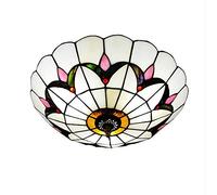 Flush Mount Light Fixtures,V-intage Stained Glass Shade Hallway Ceiling Lamp, Retro Decoration Chandelier Pendan Lighting for Living Room Bedroom,White,60cm Interesting,Hangi