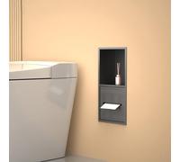 Flush-Mounted Toilet Paper Holder with Hidden Storage, Recessed Wall Niche Cabinet for Decorative Tissue Dispenser