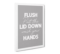 Flush Put The Lid Down Wash Your Hands Typography Quote Canvas Print | Gallery Wrapped 30mm Frame Wall Art | 24x16 inches | Ready to Hang | Modern Typography Picture | Living Room Lounge Office