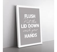 Flush Put The Lid Down Wash Your Hands Typography Quote Canvas Wall Art Print Ready to Hang, Framed Picture for Living Room Bedroom Home Office Décor, 60x40 cm (24x16 Inch)