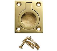 Flush Ring Pull Handle 38mm x 50mm - Polished Brass