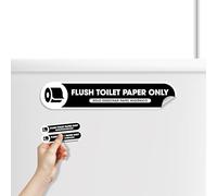 Flush Toilet Paper Only Sign | Small 1x5 Inch Black Glossy Sticker for Bathroom Decor | Restroom Signs | Airbnb Essentials for Hosts & Guests | Durable and Scratchproof Signage for Businesses