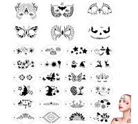 Flushable Facepaint Stencils, 30Pcs Reusable Face Paint Kit, Soft Drawing Templates Halloween Stencils for Halloween Christmas Holiday Party Makeup
