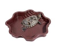 Flushbay Extra Large Reptile Bathing Pool Reptile Feeding Dish Water Bowl with Ramp Aquarium Ornament for Gecko, Snake, Turtle, Bearded Dragon, Lizard Bath (Brown-red)