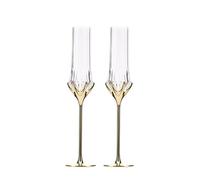 flûte à Champagne en Plastique breloques de fête d Gold Stemmed Champagne Flutes, 2 Pcs Crystal Glasses Capacity 4.73 oz for Wedding Anniversaries
